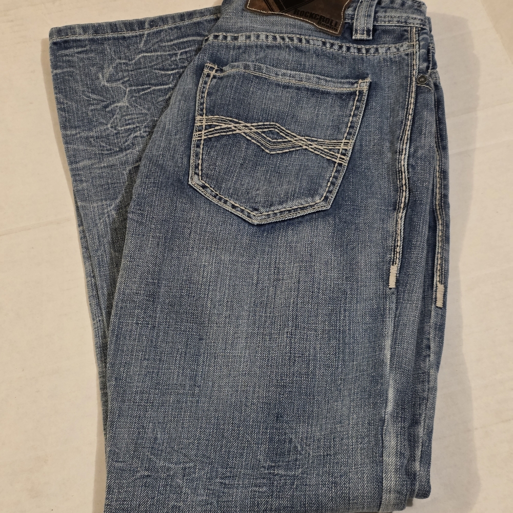 Rock & Roll Cowboy Double Barrel Straight Leg Distressed Western Jean 32x34